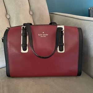 Kate Spade Burgundy Black Kinslow Bedford Square Leather Satchel Bag
